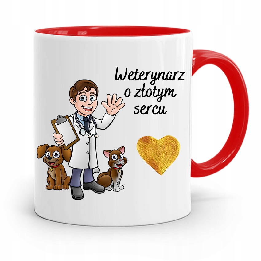 Kubek Czerwony Weterynarza O Złotym Sercu Prezent Z Nadrukiem Ze Zdjęciem