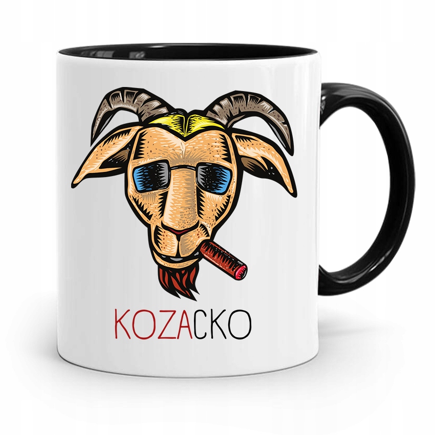 Kubek Czarny Śmieszny Zabawny Kozacko Prezent Z Nadrukiem Ze Zdjęciem