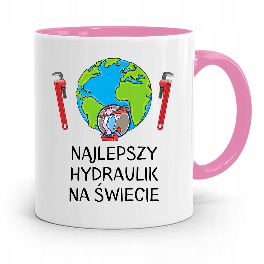 Kubek Różowy Prezent Dla Najlepszego Hydraulika Z Nadrukiem Ze Zdjęciem