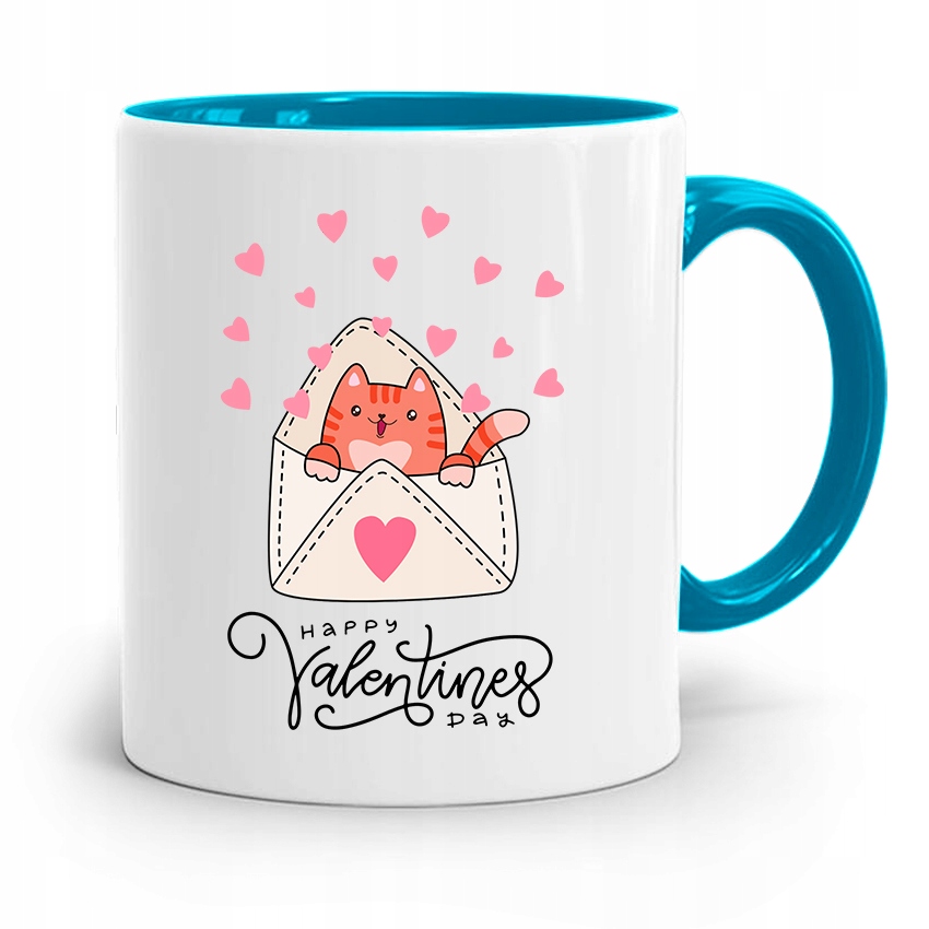Kubek Błękitny Na Walentynki Happy Valentines Day Z Nadrukiem Ze Zdjęciem