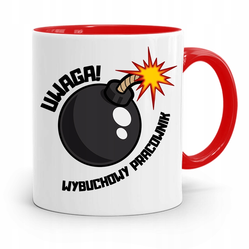 Dla Pracownika Kubek Czerwony Wybuchowy Pracownik Z Nadrukiem Ze Zdjęciem