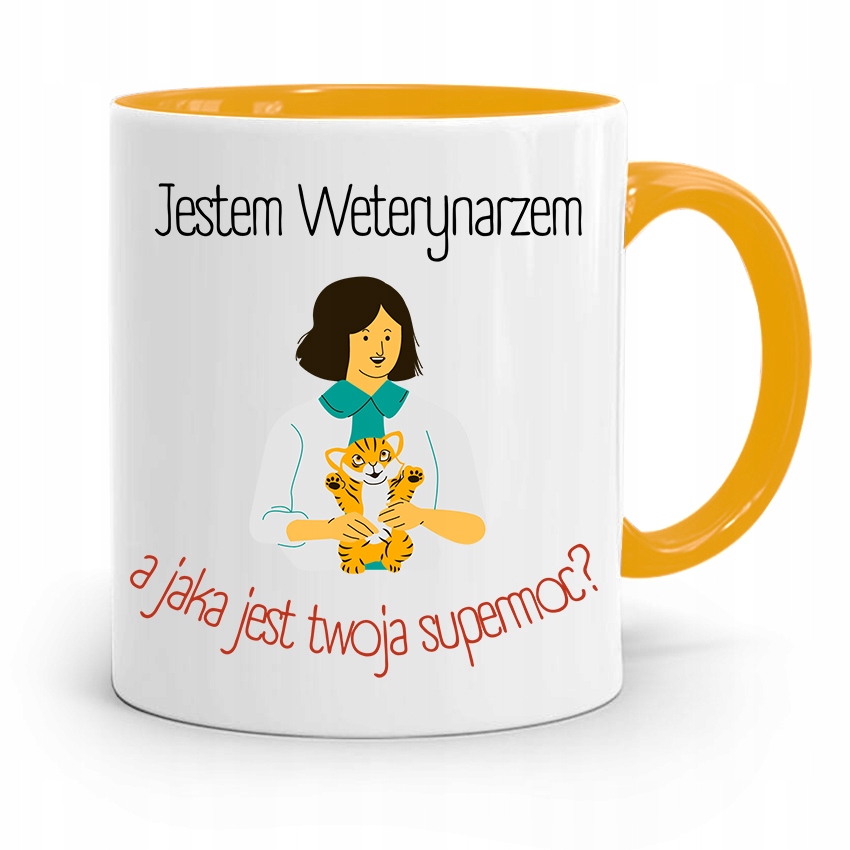 Kubek Żółty Dla Weterynarza Jestem Weterynarzem Z Nadrukiem Ze Zdjęciem