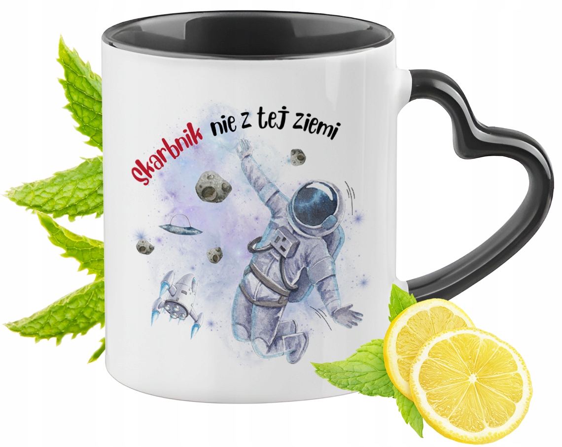 Kubek Czarny Z Uszkiem W Kształcie Serca Dla Skarbnika Na Prezent