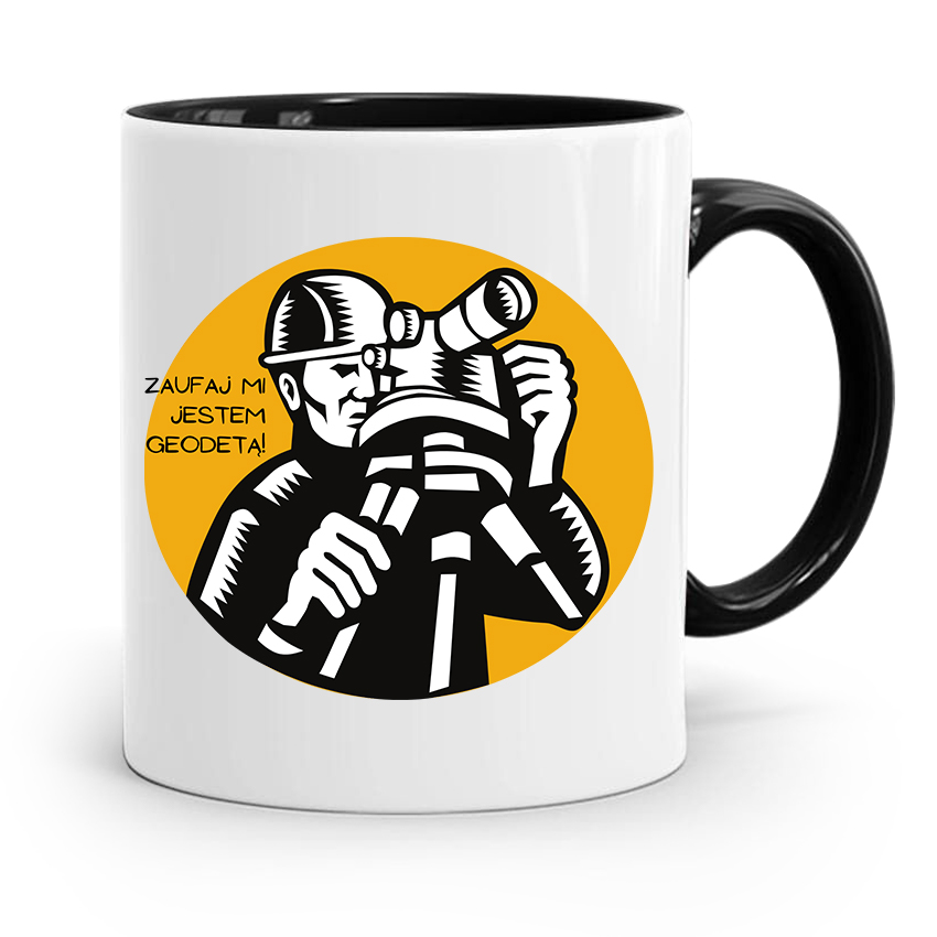 Kubek Czarny Dla Geodety Zaufaj Mi Jestem Z Nadrukiem Ze Zdjęciem