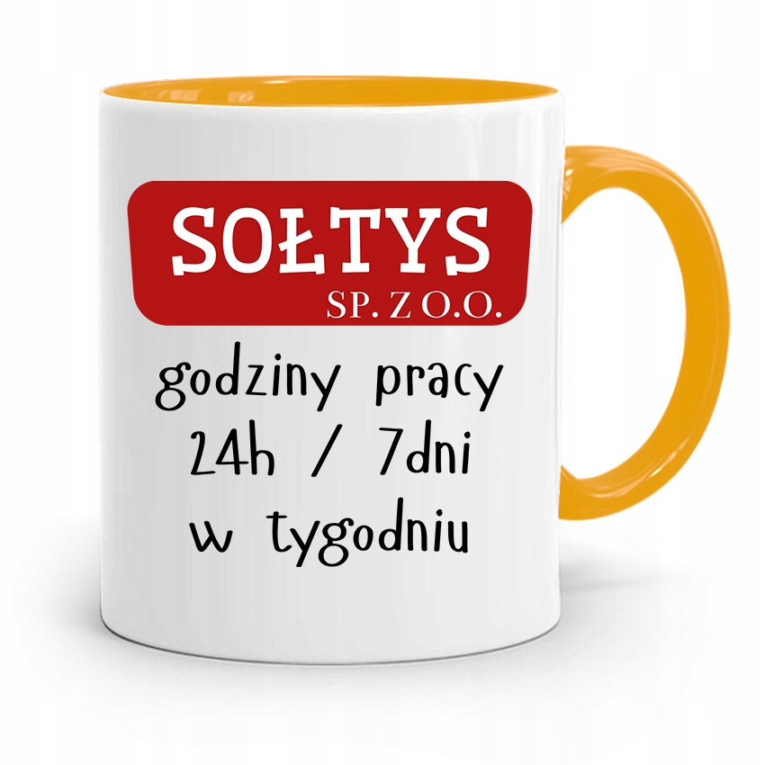 Dla Sołtysa Kubek Żółty Godziny Pracy Prezent Z Nadrukiem Ze Zdjęciem