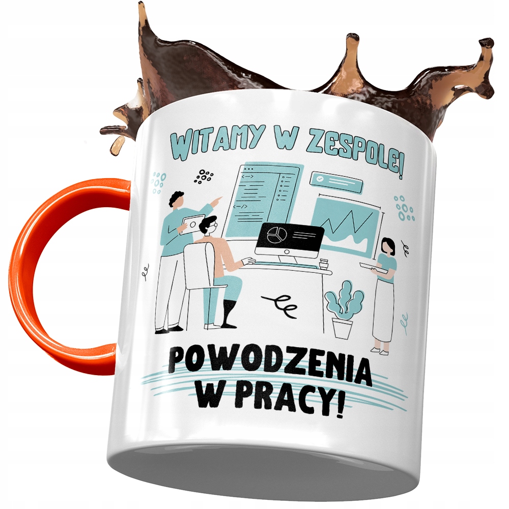 Kubek Pomarańczowy Powitanie Przywitanie W Pracy Z Nadrukiem Ze Zdjęciem