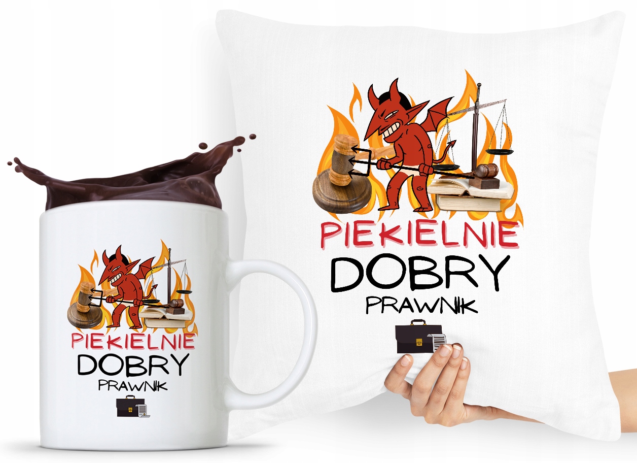 Zestaw Poduszka + Kubek Prezent Dla Prawnika Z Nadrukiem Ze Zdjęciem
