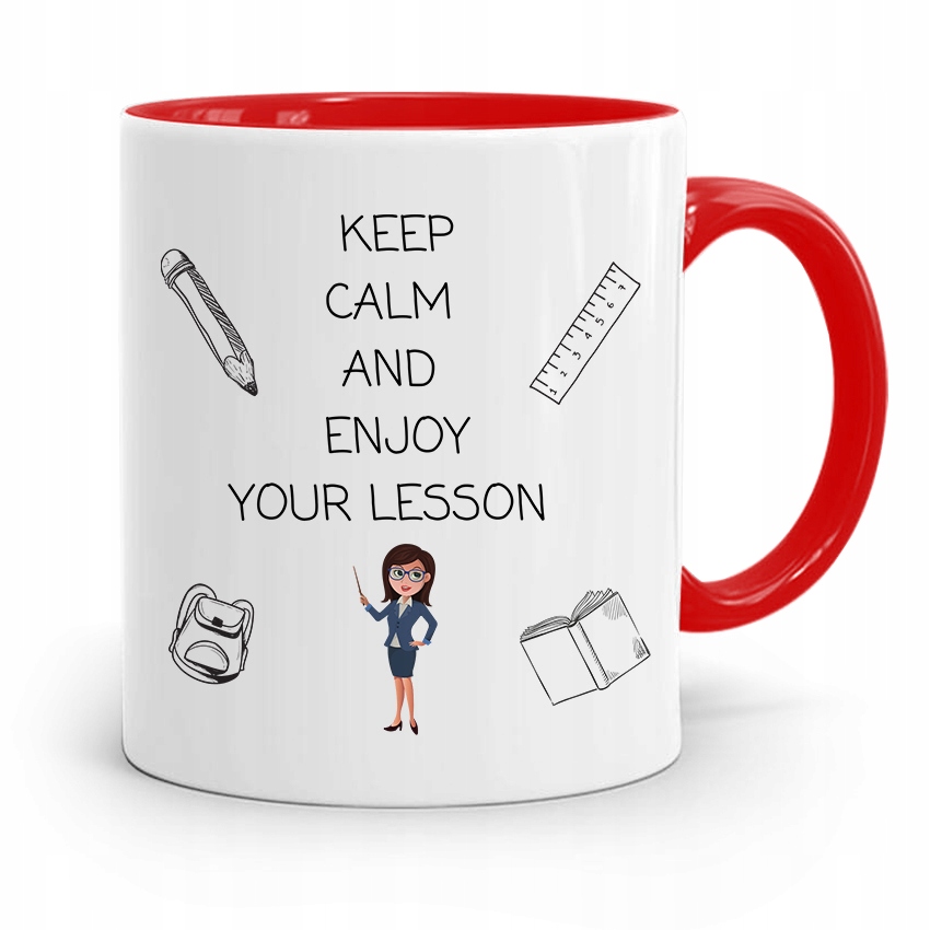 Kubek Czerwony Na Dzień Nauczyciela Keep Calm Z Nadrukiem Ze Zdjęciem
