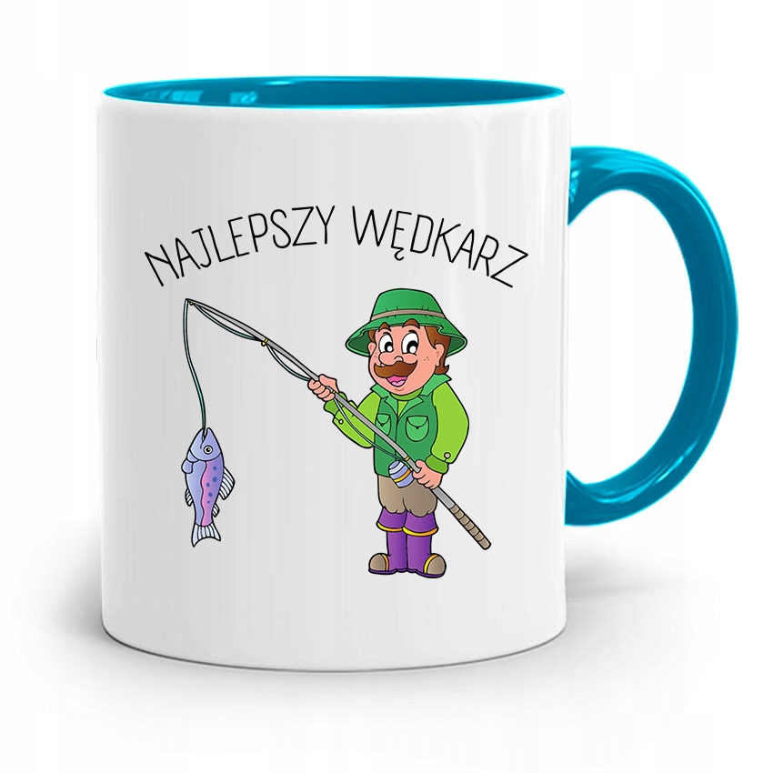 Kubek Błękitny Wędkarza Rybak Najlepszy Wędkarz Z Nadrukiem Ze Zdjęciem
