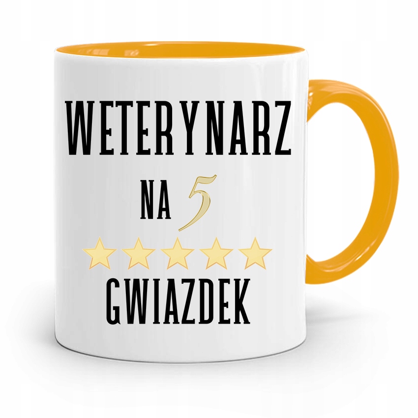 Kubek Żółty Weterynarza Weterynarz Na 5 Gwiazdek Z Nadrukiem Ze Zdjęciem