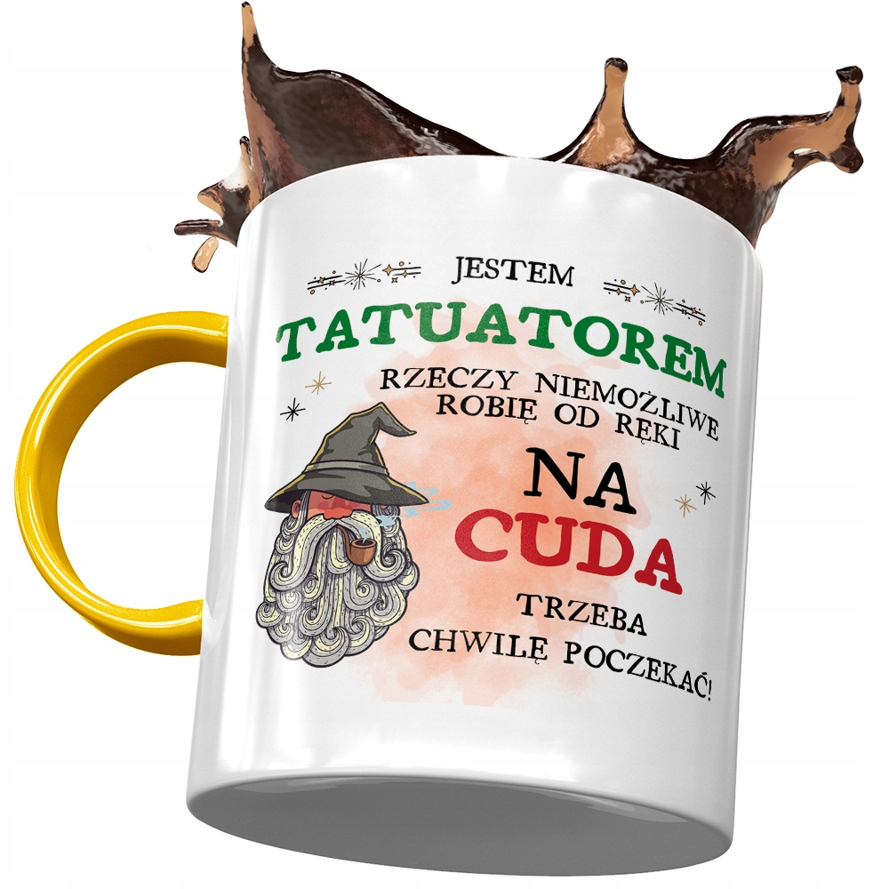 Kubek Żółty Dla Tatuatora Trzeba Chwilę Poczekać Z Nadrukiem Ze Zdjęciem