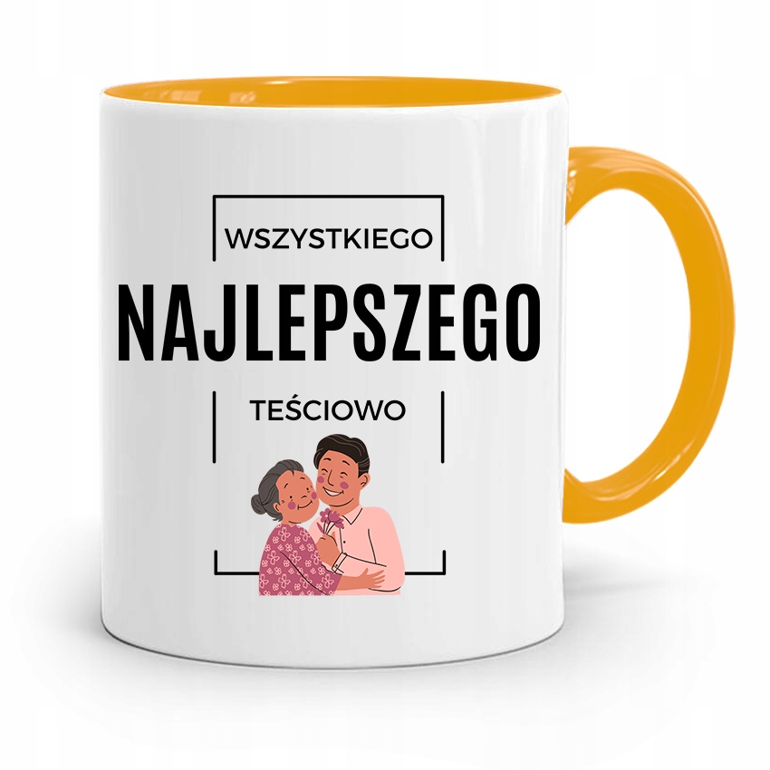 Kubek Żółty Teściowej Mamy Wszystkiego Najlepszego Z Nadrukiem Ze Zdjęciem