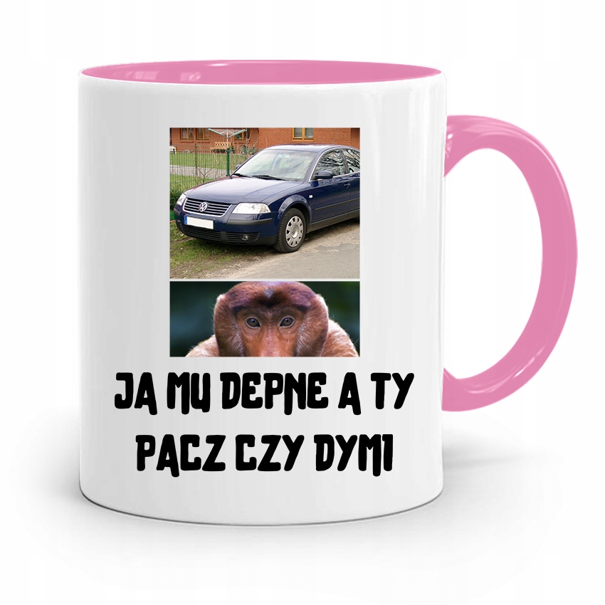 Kubek Różowy Nosacz Janusz Ja Mu Depne A Ty Pacz Z Nadrukiem Ze Zdjęciem