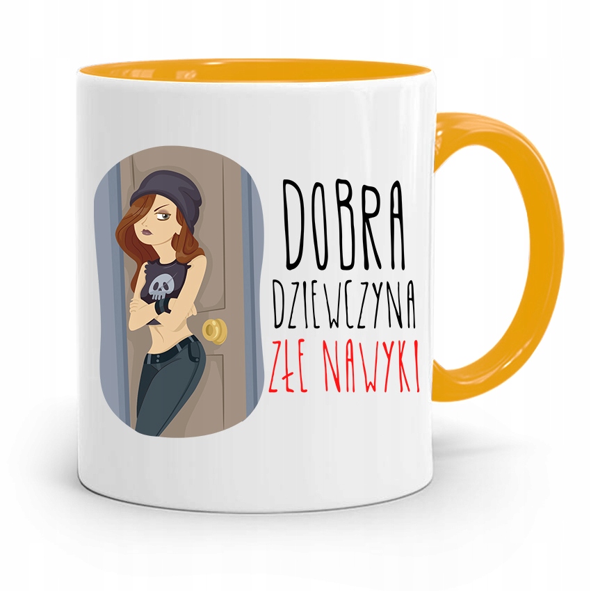 Kubek Żółty Śmieszny Zabawny Dobra Dziewczyna Z Nadrukiem Ze Zdjęciem