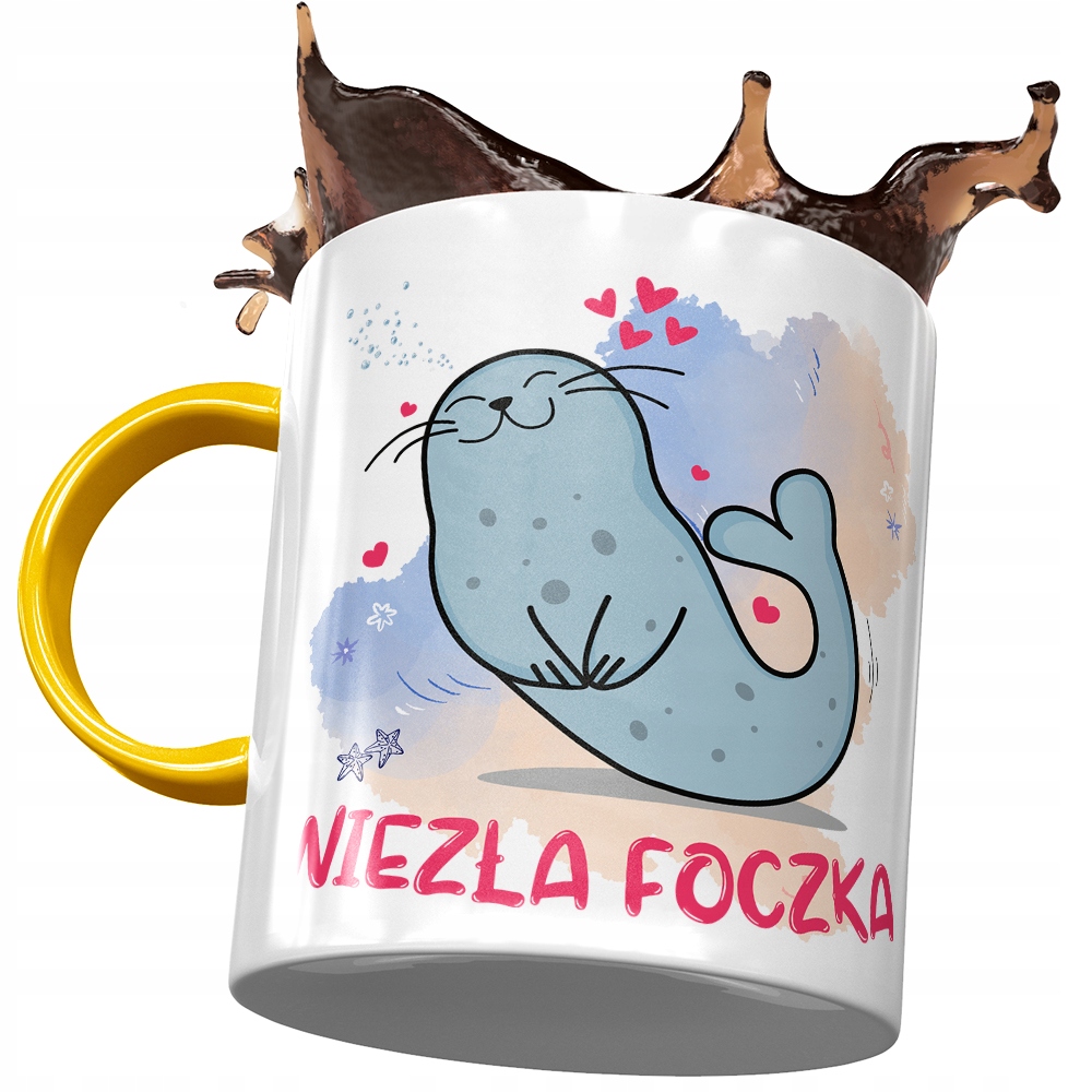 Kubek Żółty Śmieszny Zabawny Niezła Foczka Prezent Z Nadrukiem Ze Zdjęciem