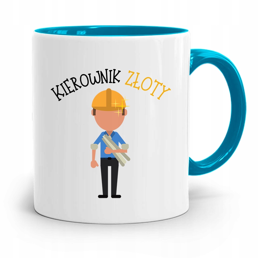 Kubek Błękitny Dla Budowlańca Kierownik Złoty Z Nadrukiem Ze Zdjęciem