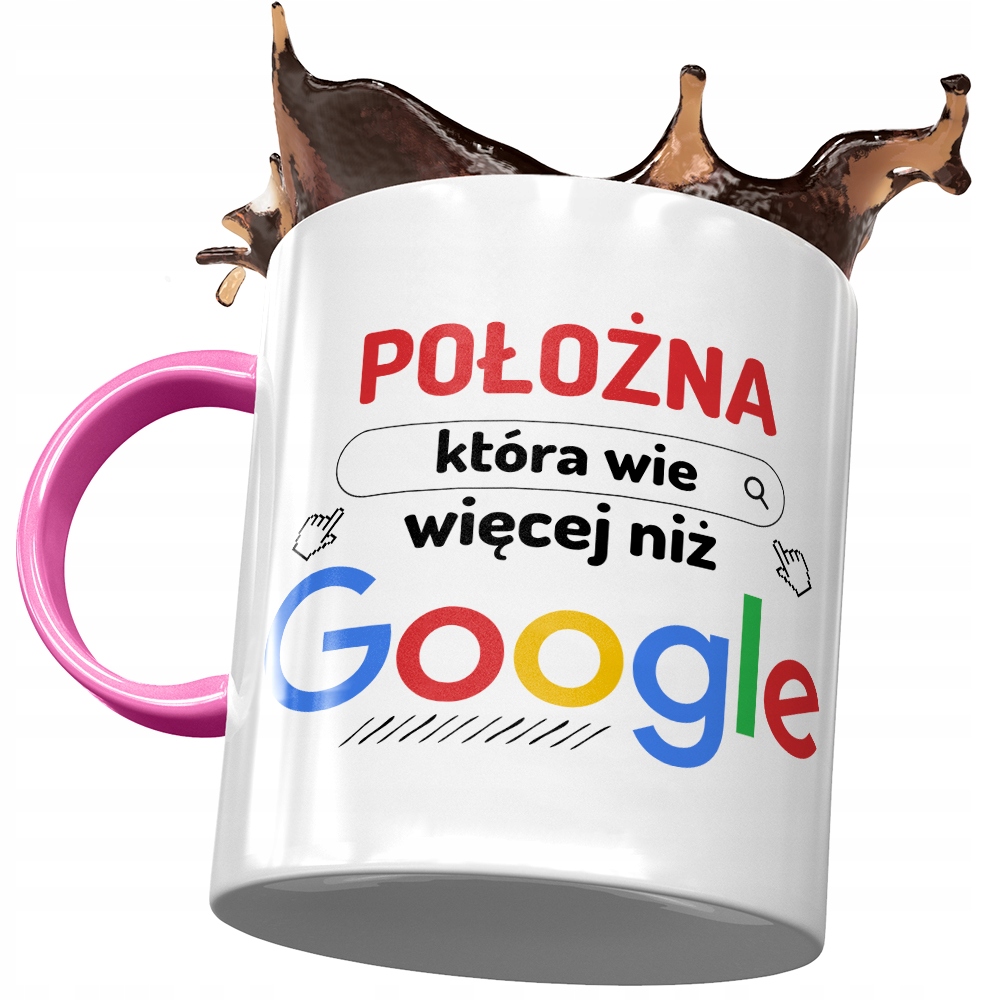 Kubek Różowy Dla Położnej Wie Więcej Niż Google Z Nadrukiem Ze Zdjęciem