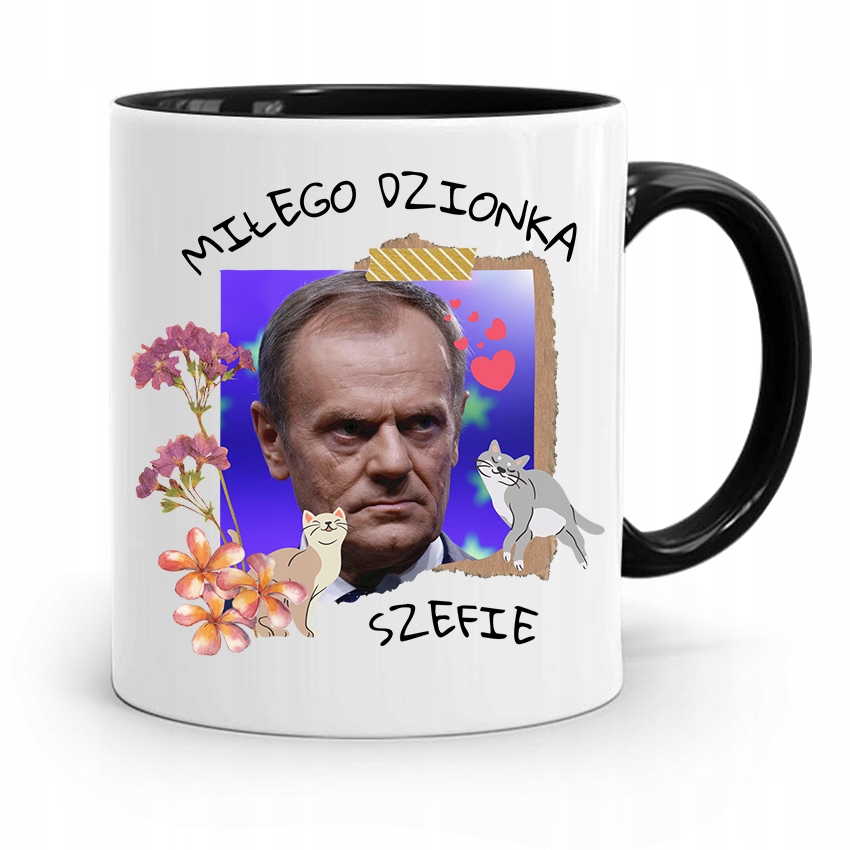 Kubek Czarny Donald Tusk Po Platforma Prezent Z Nadrukiem Ze Zdjęciem