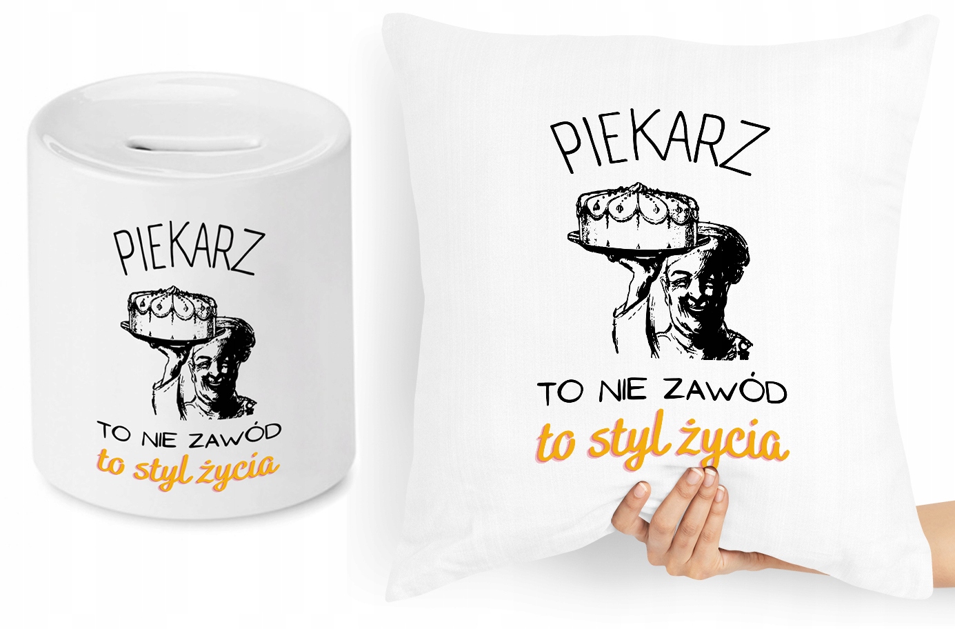 Dla Piekarza Zestaw Poduszka + Skarbonka Prezent Z Nadrukiem Ze Zdjęciem