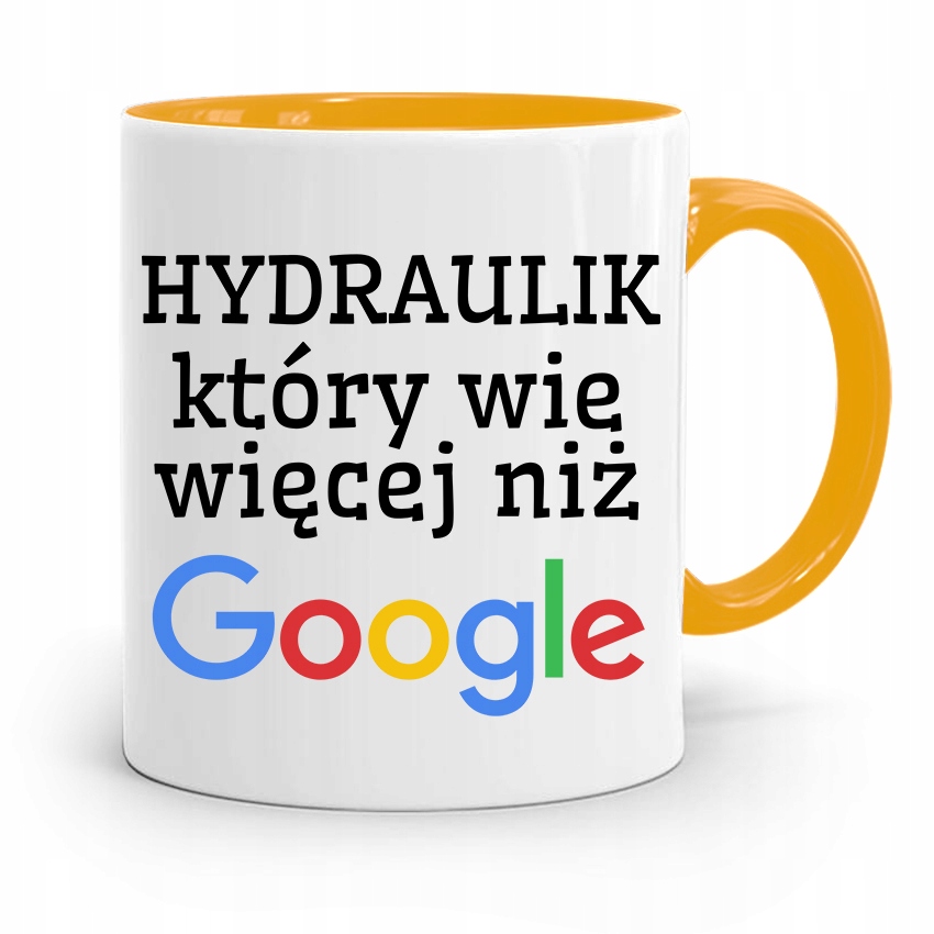 Kubek Żółty Dla Hydraulika Który Wie Więcej Z Nadrukiem Ze Zdjęciem