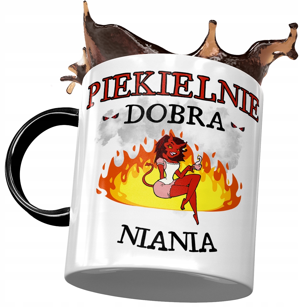 Kubek Czarny Dla Niani Piekielnie Dobra Niania Z Nadrukiem Ze Zdjęciem