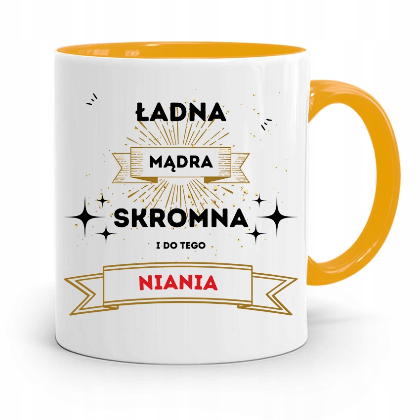 Dla Niani Opiekunki Kubek Żółty Na Prezent Z Nadrukiem Ze Zdjęciem