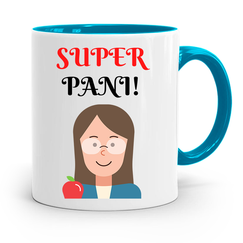 Kubek Błękitny Rezent Dzień Nauczyciela Super Pani Z Nadrukiem Ze Zdjęciem