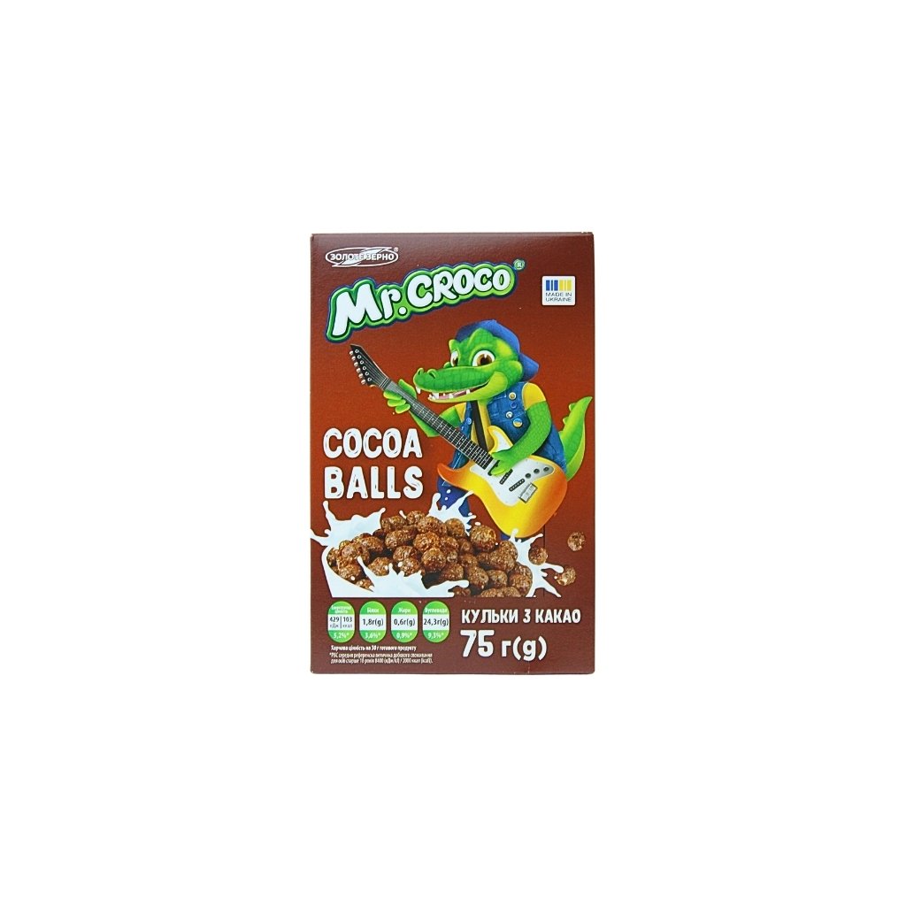 Kulki zbożowe glazurowane polewą cukrową z kakao “Mr Croco Złote Ziarno” 75g