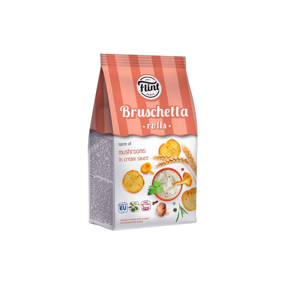 Sucharki pszenne pieczone o smaku grzybów w sosie śmietanowym Bruschetta Rolls “Flint” 65g