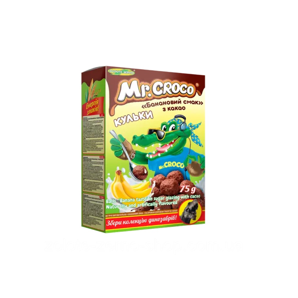 Kulki zbożowe Bananowy smak glazurowane polewą cukrową i kakao “Mr Croco Złote Ziarno” 75g