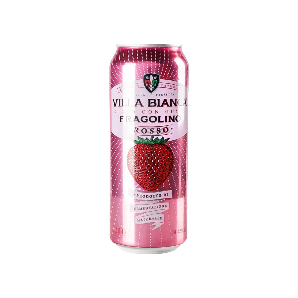 Cydr czerwony pasteryzowany Rosso “Villa Bianca con gusto Fragolino” puszka 500ml