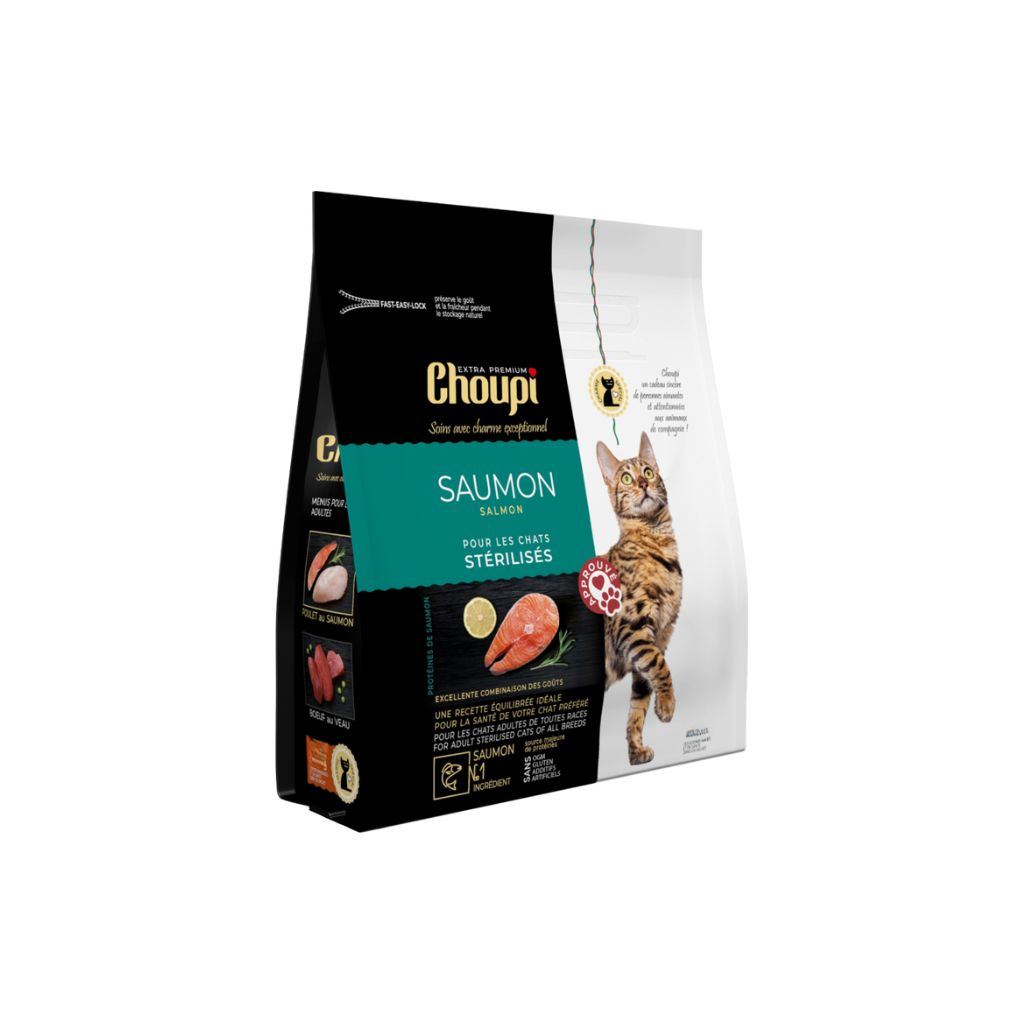 Sucha karma dla sterylizowanych kotów wszystkich ras Łosoś “Choupi” 3,2kg