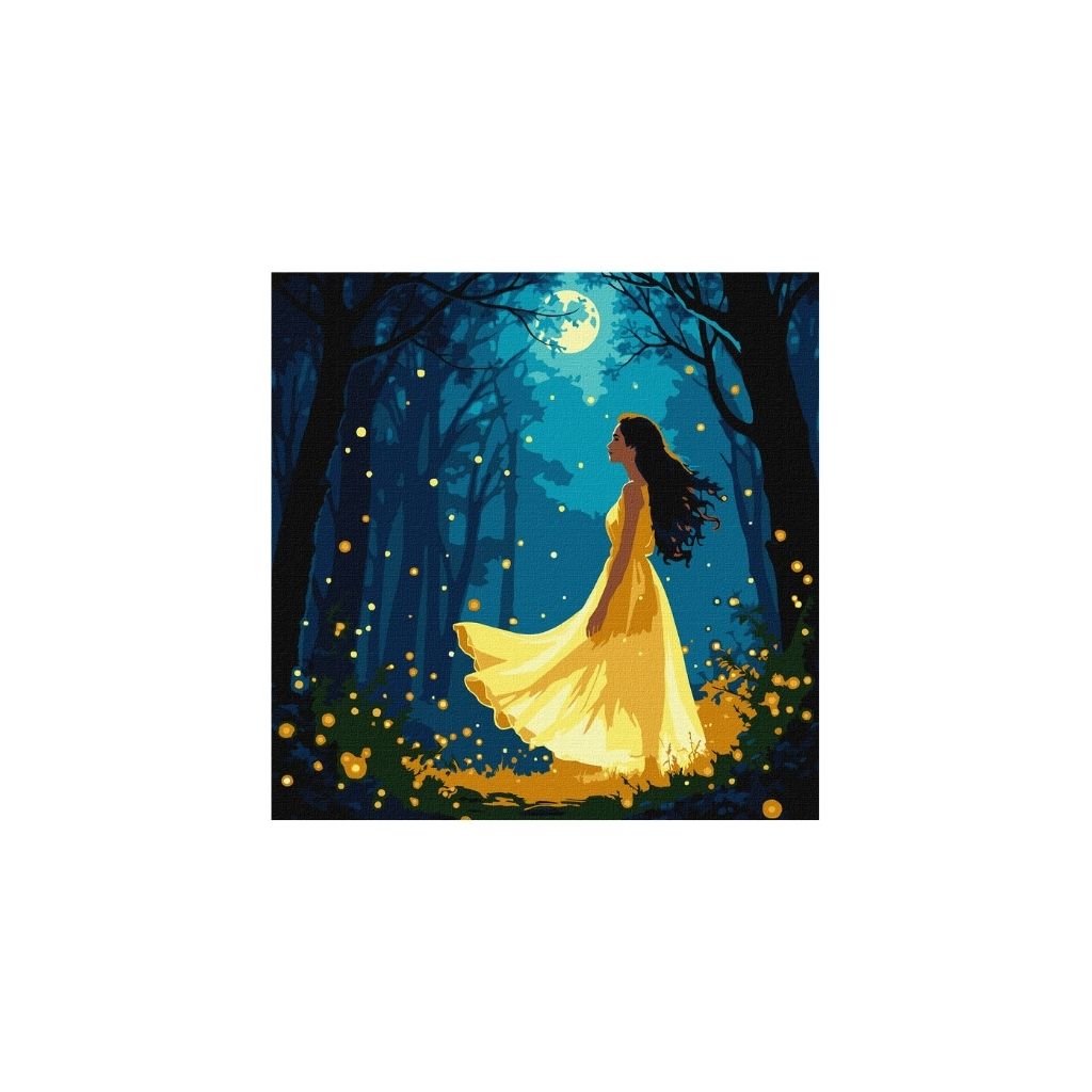 Zestaw do malowania po numerach “Dziewczyna wśród świetlików z farbami metalicznymi extra” 30x30cm