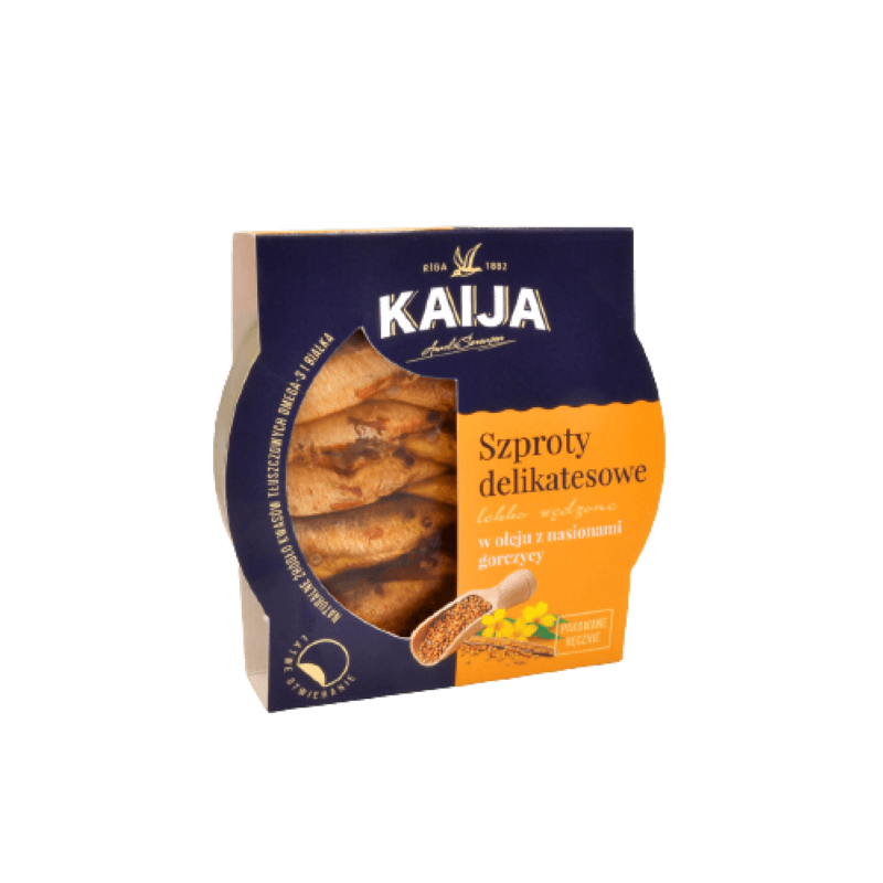 Szprotki wędzone w oleju z gorczycą Kaija, 120g
