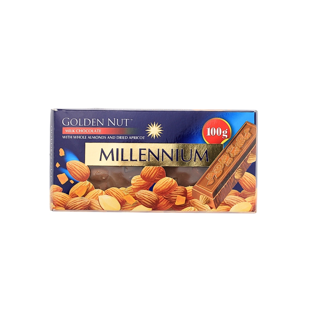 Czekolada mleczna z całymi migdałami i suszoną morelą Golden Nut “Millennium” 100g