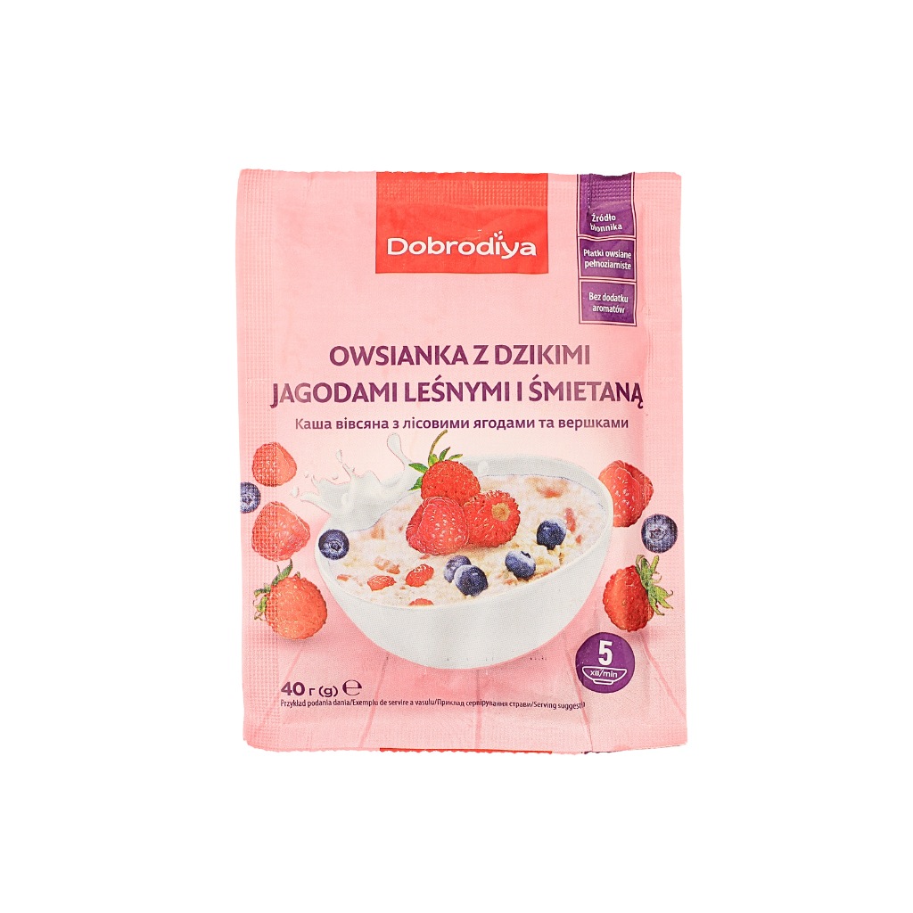 Płatki owsiane blyskawiczne z jagodami i śmietaną “Dobrodiya” 40g