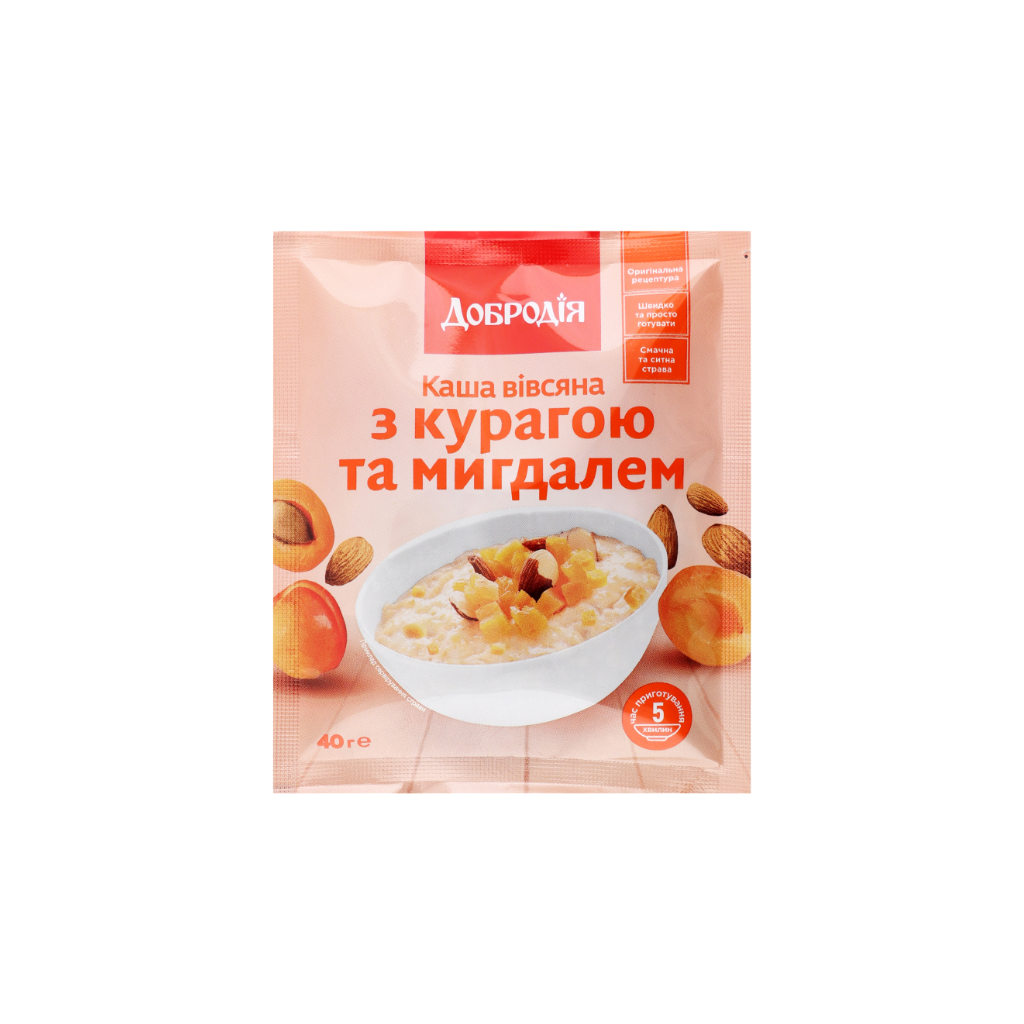 Płatki owsiane z morelami i migdałami  błyskawiczne “Dobrodiya” 40g