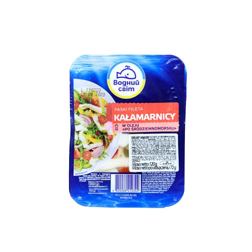 Kałamarnica w oleju po śródziemnomorsku “Wodny mir” 120g