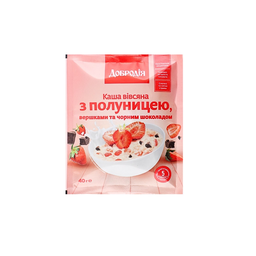 Płatki owsiane z truskawkami i czekoladą “Dobrodiya” 40g