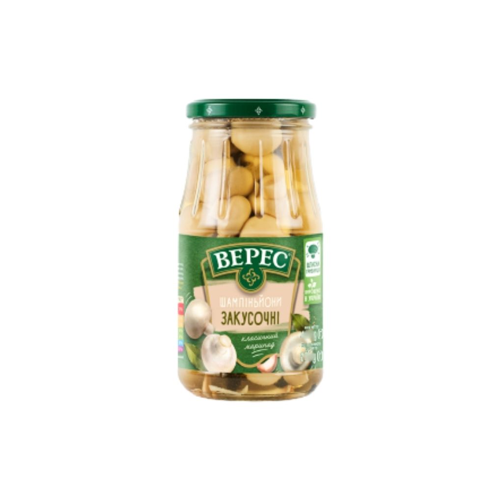 Grzyby marynowane pieczarki sterylizowane Zakąskowe “Veres” 730g