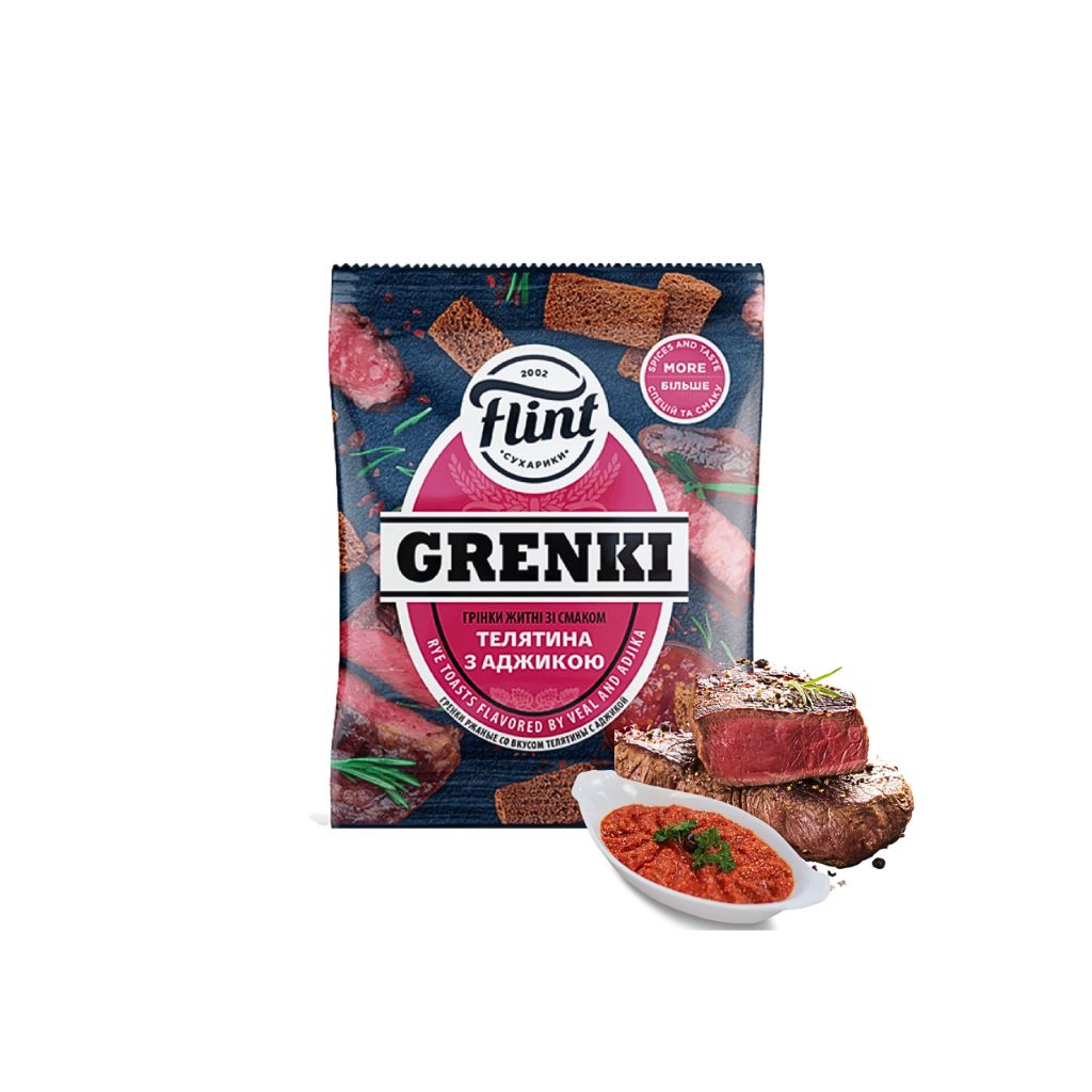 Sucharki żytnie o smaku cielęciny z adżyką Grenki “Flint” 70g