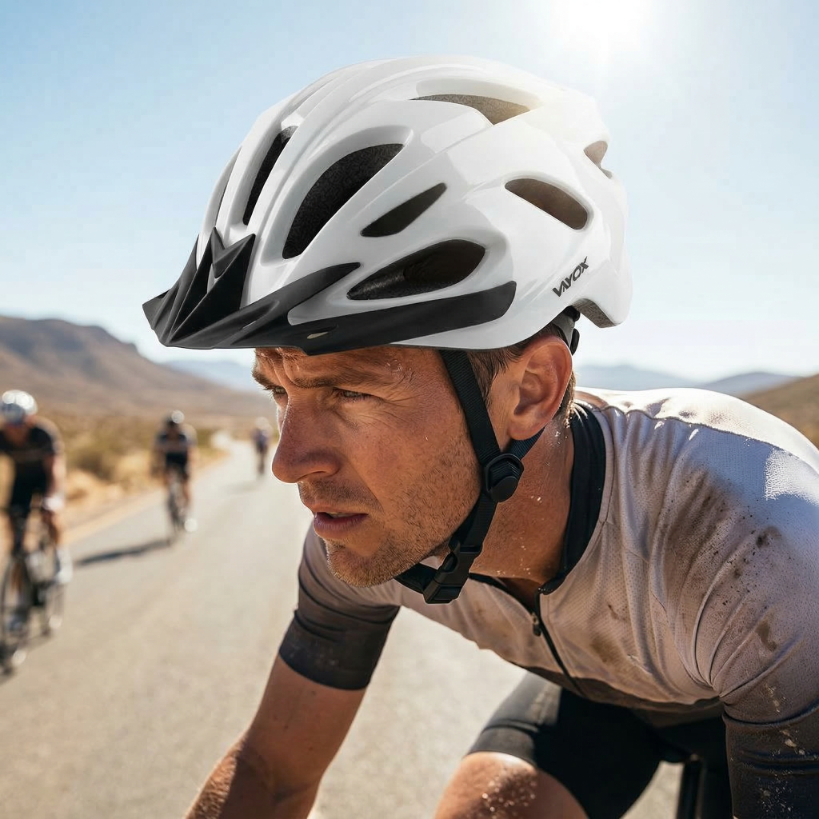 Czarny błyszczący kask rowerowy Vayox Speed z daszkiem ochronnym