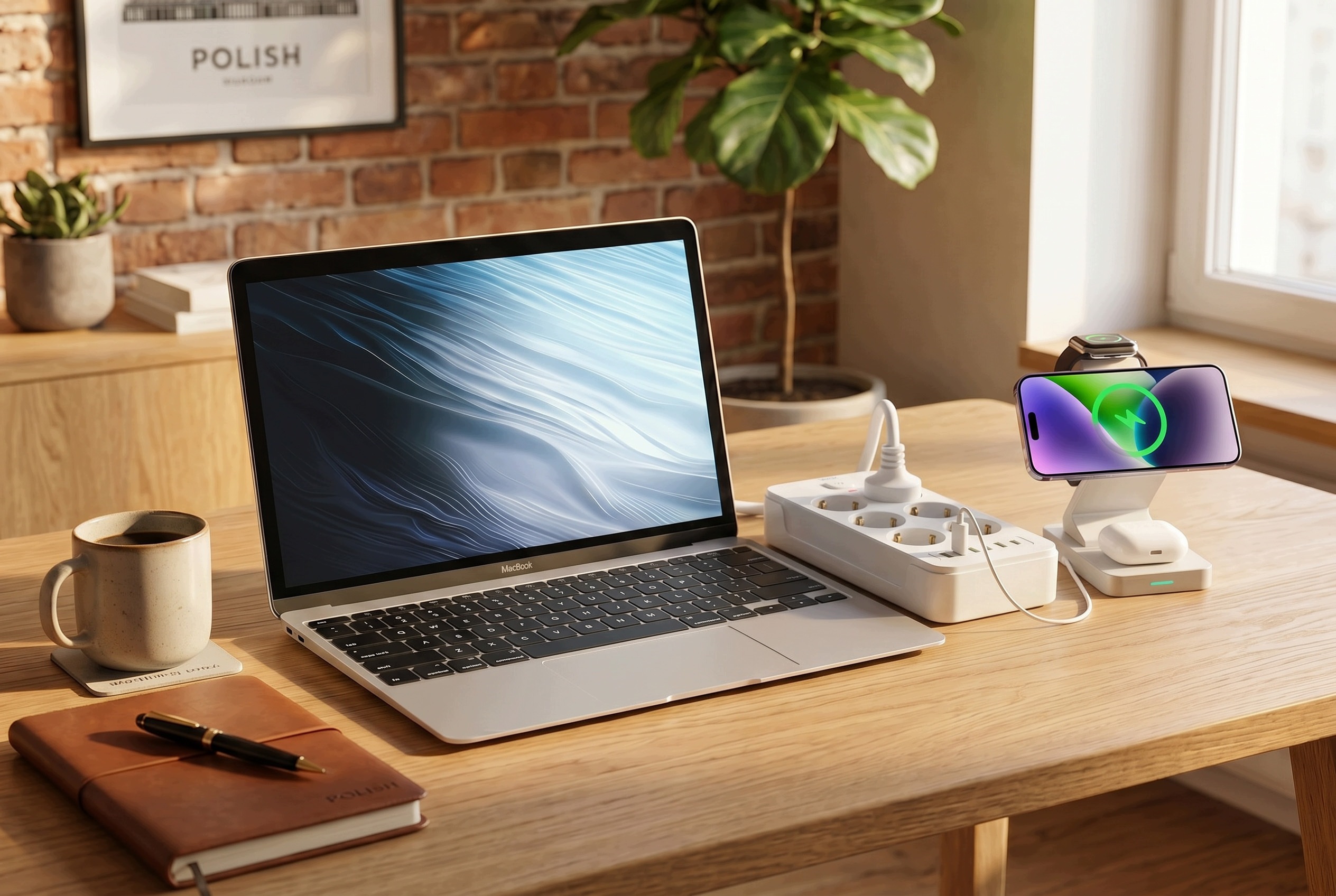 Zbliżenie na porty USB-C i USB-A w białej listwie Vayox
