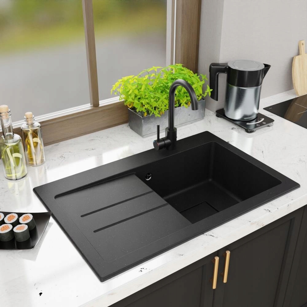 ZLEWOZMYWAK GRANITOWY LAVELLO QUBE1.0 CZARNY METALIK LEWY