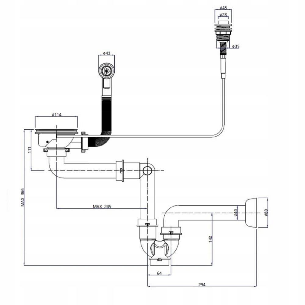SYFON AUTOMATYCZNY JEDNOKOMOROWY CHROMOWANY PUSH