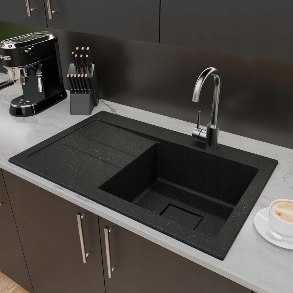ZLEWOZMYWAK GRANITOWY LAVELLO QUBE1.0 CZARNY METALIK LEWY
