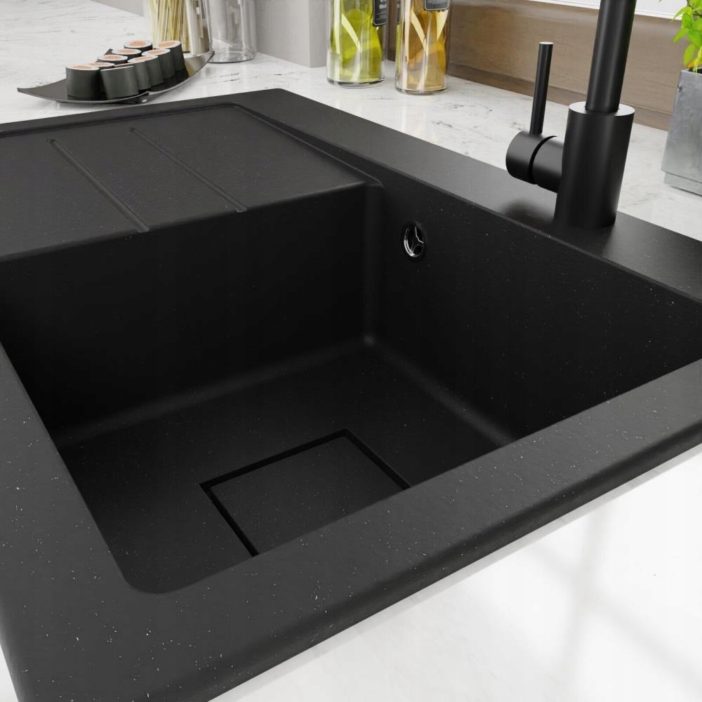 ZLEWOZMYWAK GRANITOWY LAVELLO QUBE1.0 CZARNY METALIK LEWY