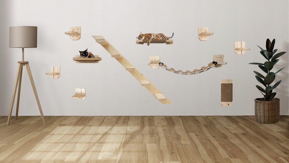 PÓŁKA ŚCIENNA DLA KOTA STOPIEŃ SCHODEK DREWNIANA