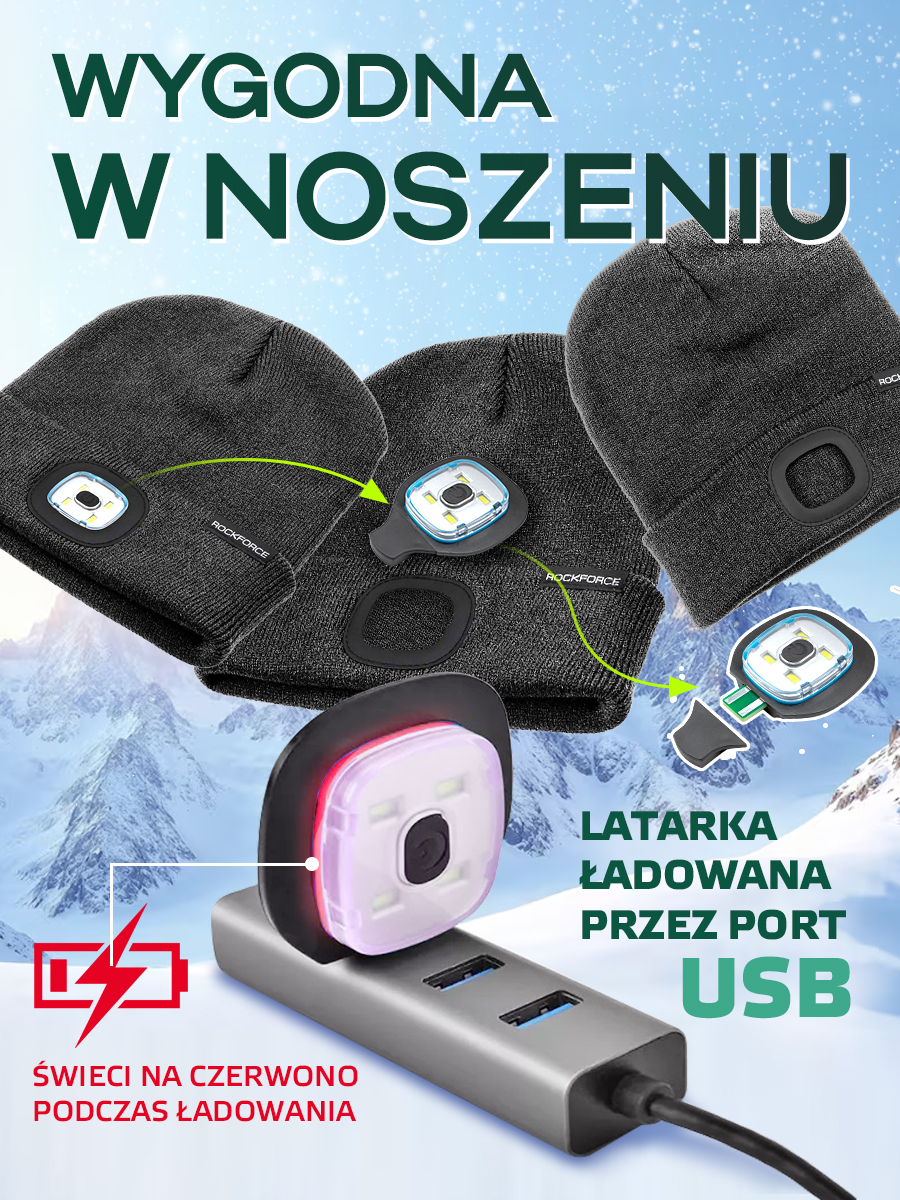 Czapka ROCKFORCE z odpinaną latarką akumulatorową