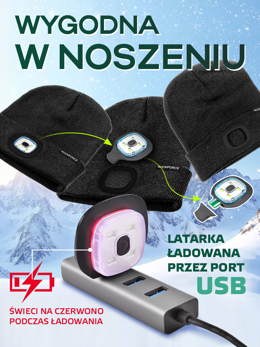 Czapka ROCKFORCE z odpinaną latarką akumulatorową